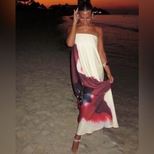 Chic Backless Cream and Red Dress